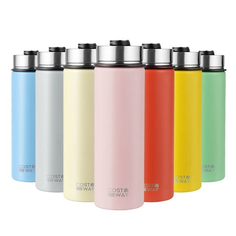 Botella de agua de acero inoxidable con aislamiento de doble pared de 22 oz con 2 tapas y pajita