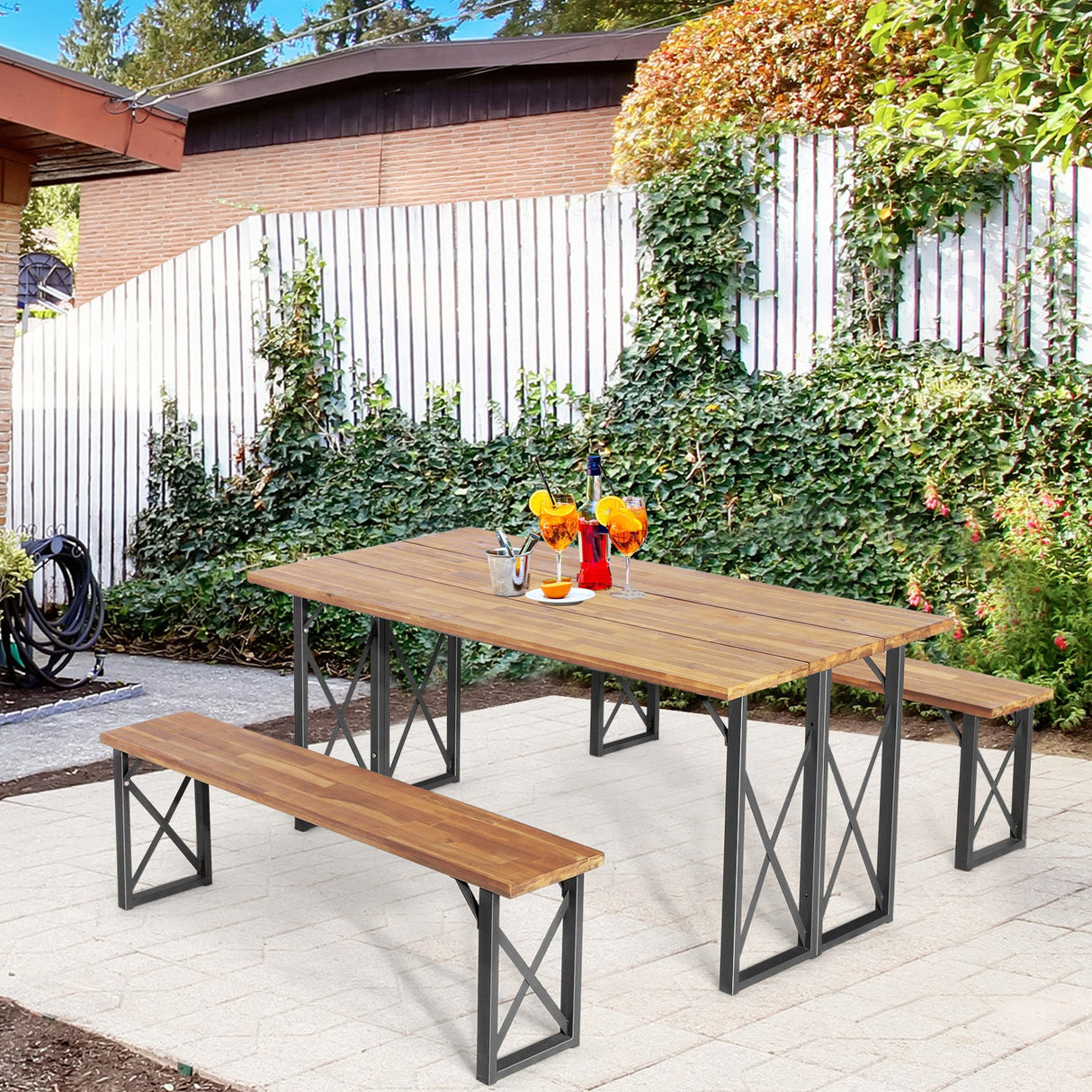 Juego de mesa de comedor para patio exterior de 6 personas con orificio para sombrilla de 2 pulgadas