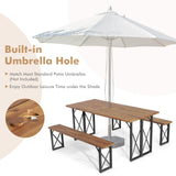 Juego de mesa de comedor para patio exterior de 6 personas con orificio para sombrilla de 2 pulgadas