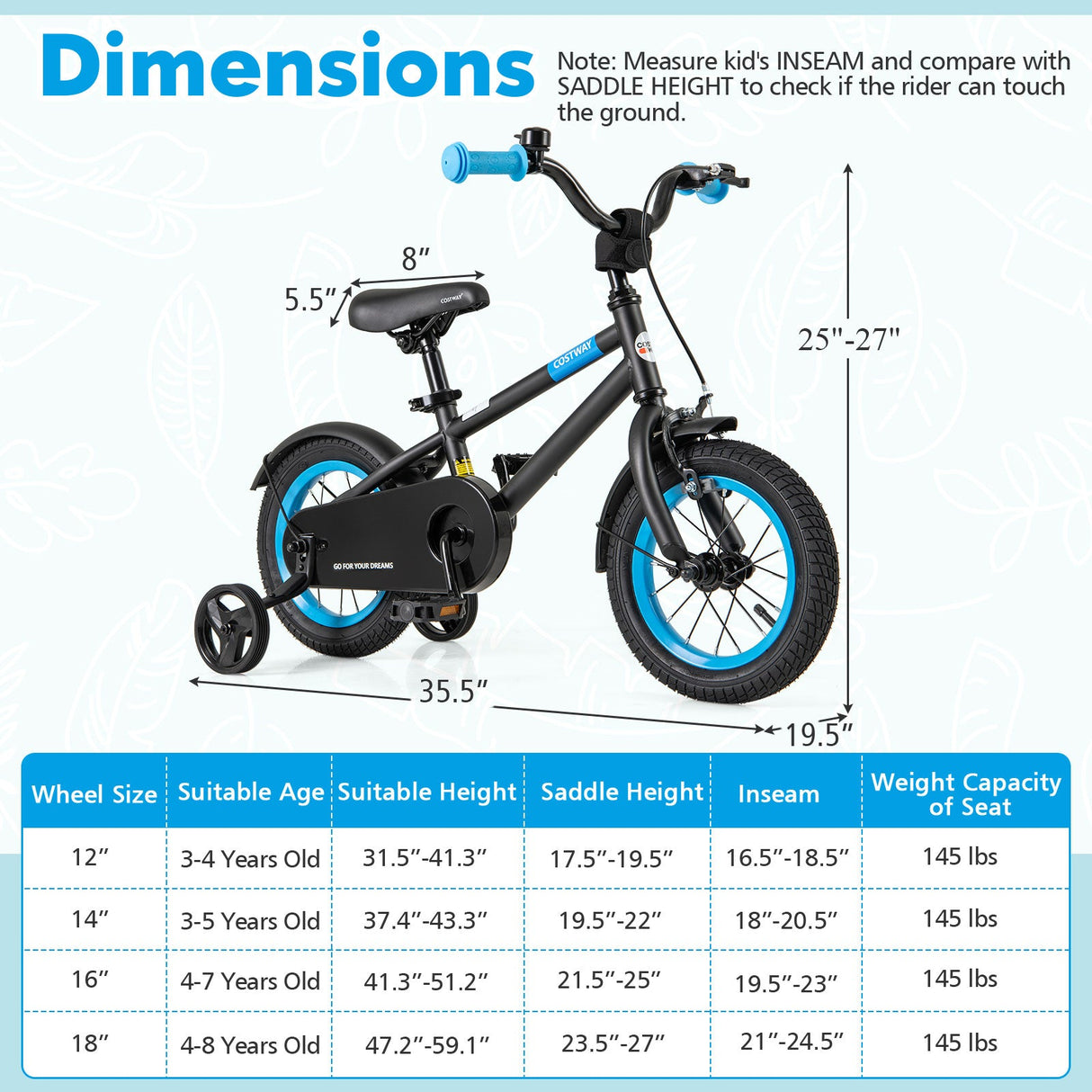 Kids Bike with Adjustable Handlebar and Saddle Black