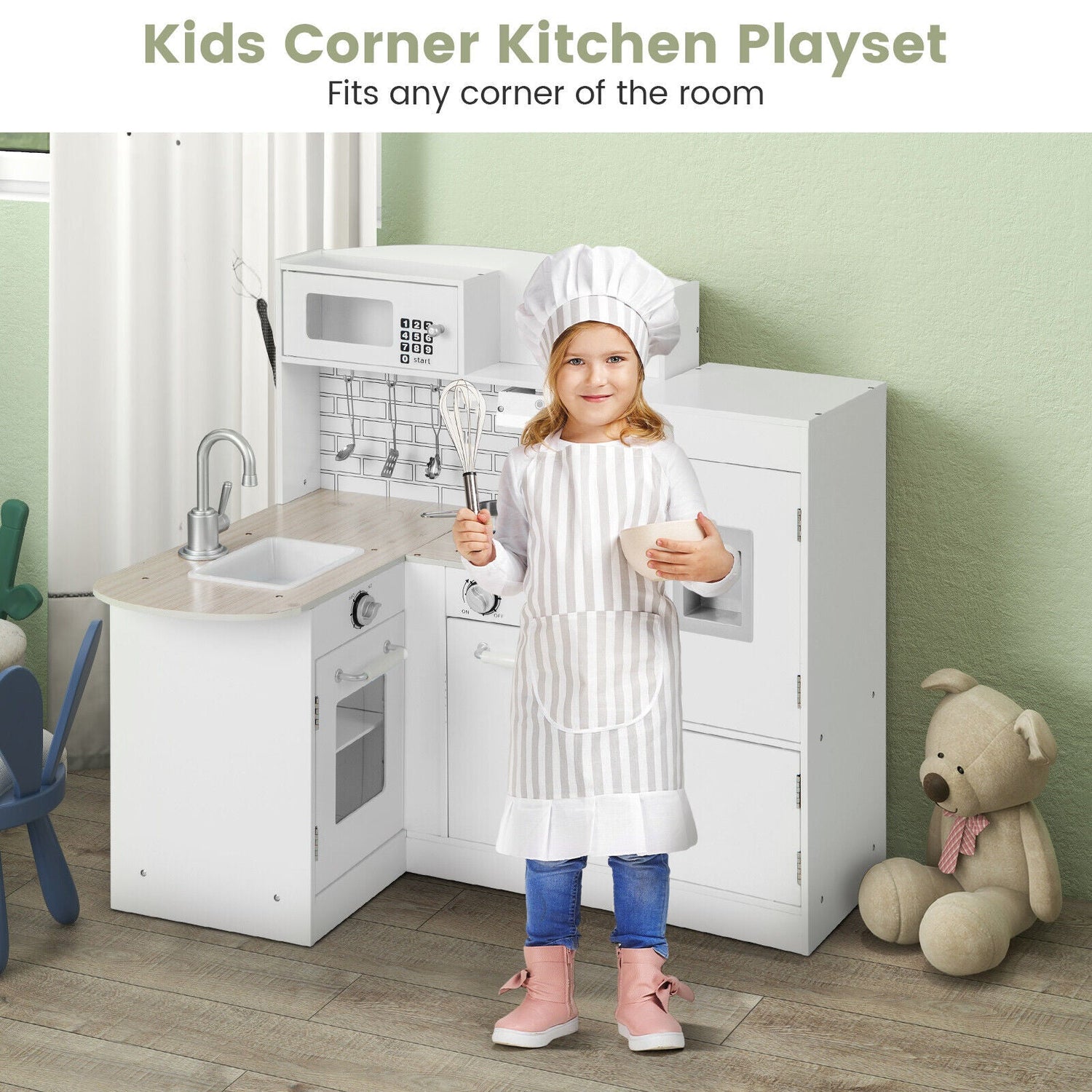 Juego de cocina infantil Conor, juguete de cocina con microondas y horno realistas, color blanco