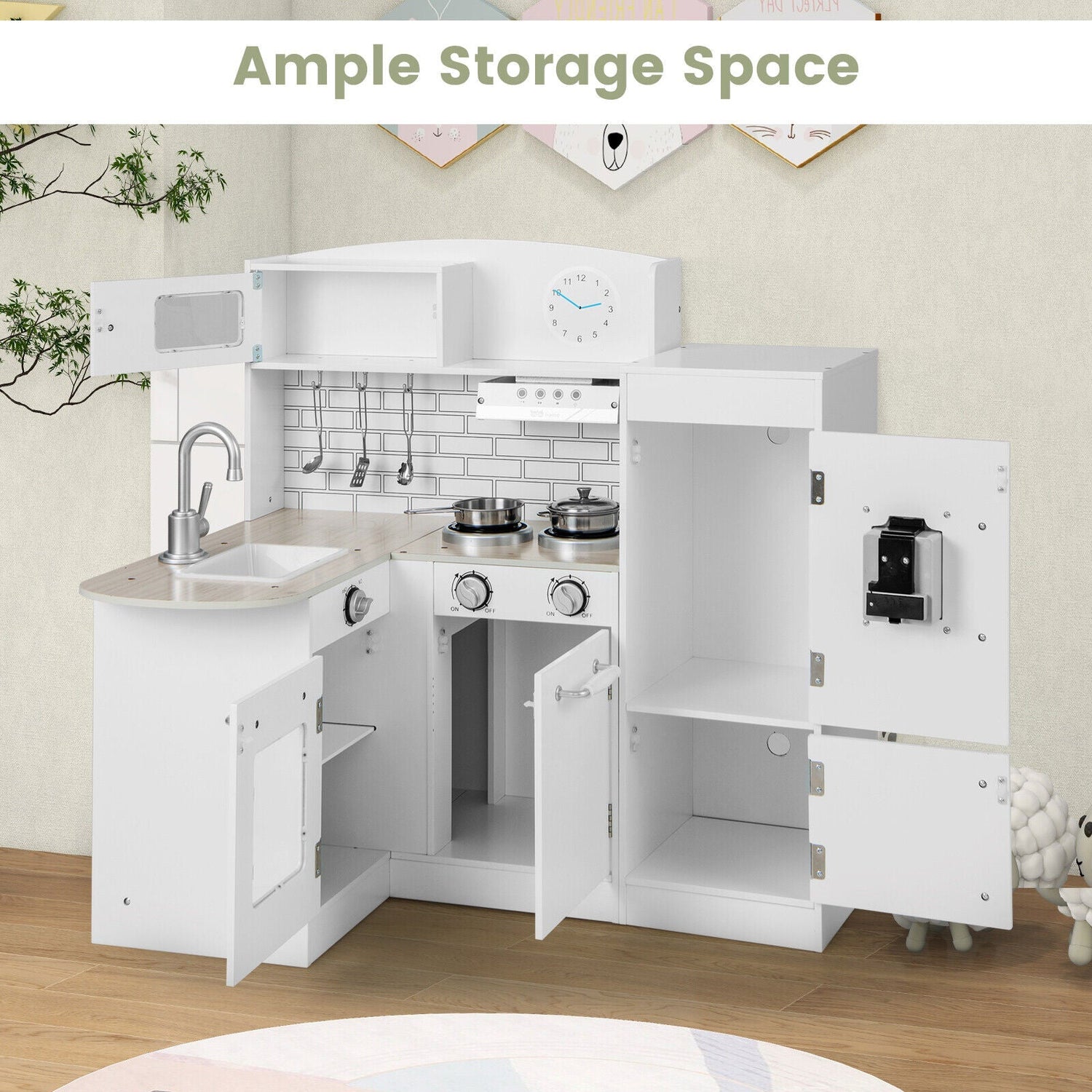Juego de cocina infantil Conor, juguete de cocina con microondas y horno realistas, color blanco