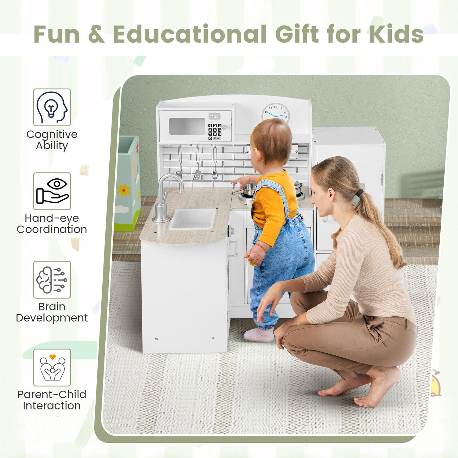 Juego de cocina infantil Conor, juguete de cocina con microondas y horno realistas, color blanco