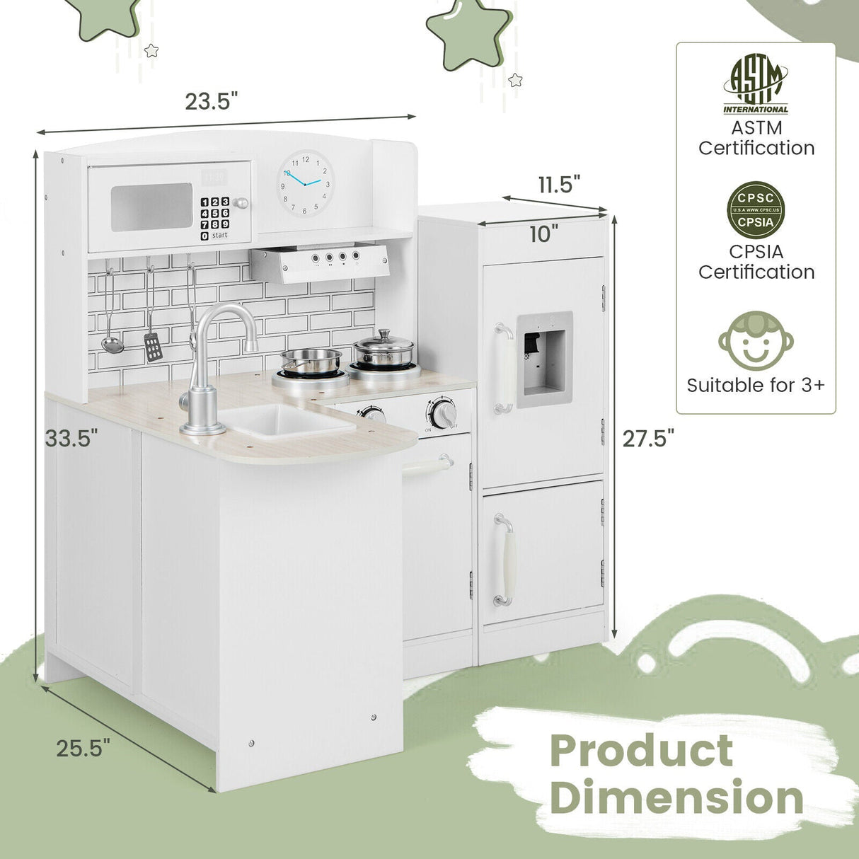 Juego de cocina infantil Conor, juguete de cocina con microondas y horno realistas, color blanco
