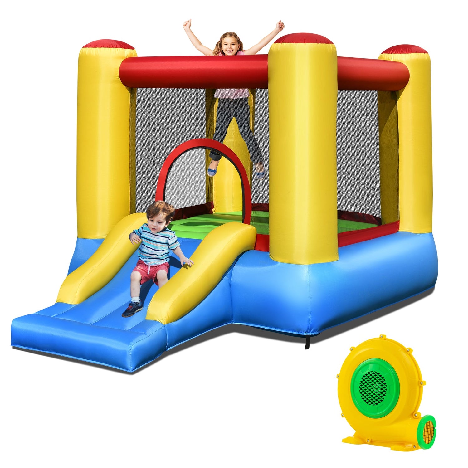 Castillo hinchable infantil con tobogán y soplador de 480 W