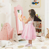 Kids Jewelry Cabinet with Full-Length Mirror and Foldable Drawer-Pink