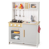 Juego de cocina infantil con luces, sonidos, microondas, hornillas, fregadero, horno y accesorios de cocina - Blanco
