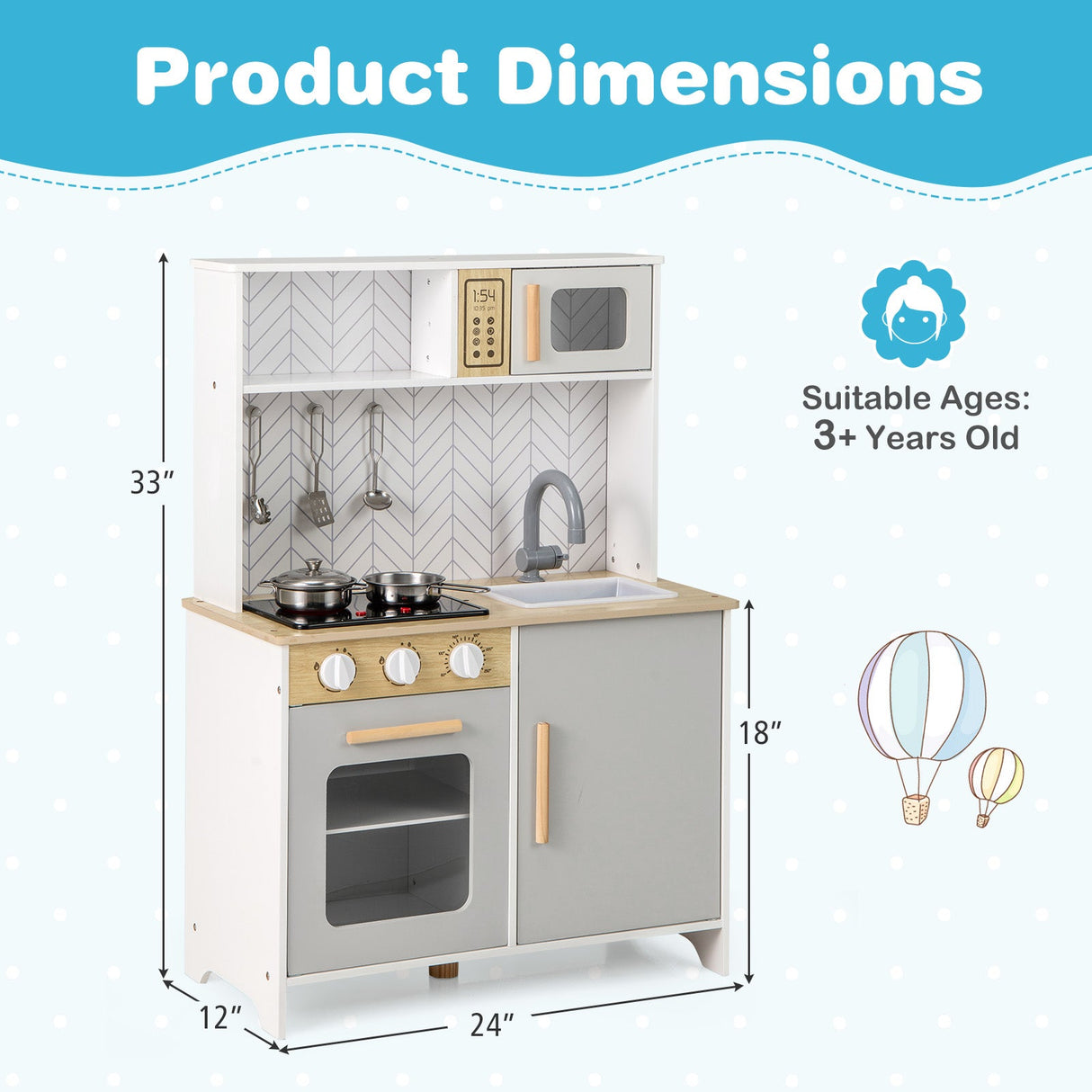 Juego de cocina infantil con luces, sonidos, microondas, hornillas, fregadero, horno y accesorios de cocina - Blanco