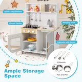 Juego de cocina infantil con luces, sonidos, microondas, hornillas, fregadero, horno y accesorios de cocina - Blanco