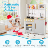 Juego de cocina infantil con luces, sonidos, microondas, hornillas, fregadero, horno y accesorios de cocina - Blanco