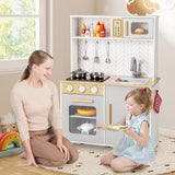 Juego de cocina infantil con luces, sonidos, microondas, hornillas, fregadero, horno y accesorios de cocina - Blanco