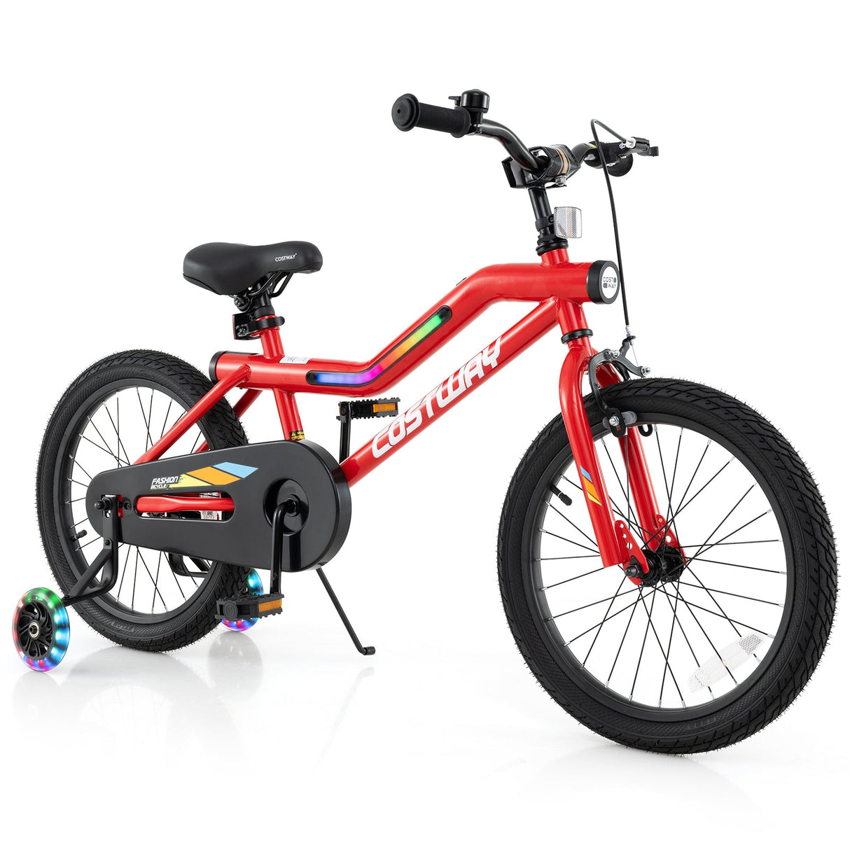 Bicicleta infantil de 18 pulgadas con luces LED, de acero al carbono ajustable para niños de 4 a 8 años - 18 pulgadas