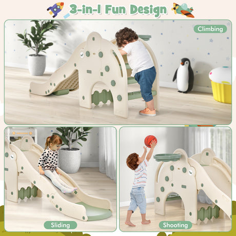 Tobogán infantil 4 en 1 con forma de elefante de dibujos animados - Verde