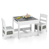 Juego de mesa y sillas para niños con cajas de almacenamiento, pizarra y tablero de dibujo.