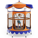 Cama elástica infantil de 64 pulgadas con toldo desmontable y red de seguridad