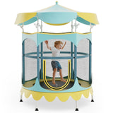 Cama elástica infantil de 64 pulgadas con toldo desmontable y red de seguridad