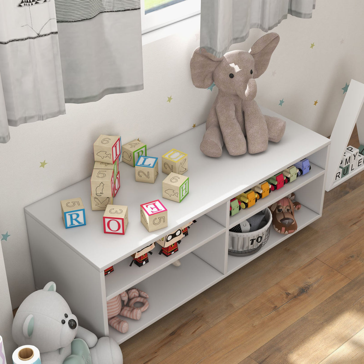 Mueble de TV de 4 cubos para televisores de hasta 45 pulgadas con estantes ajustables en 5 posiciones - Blanco