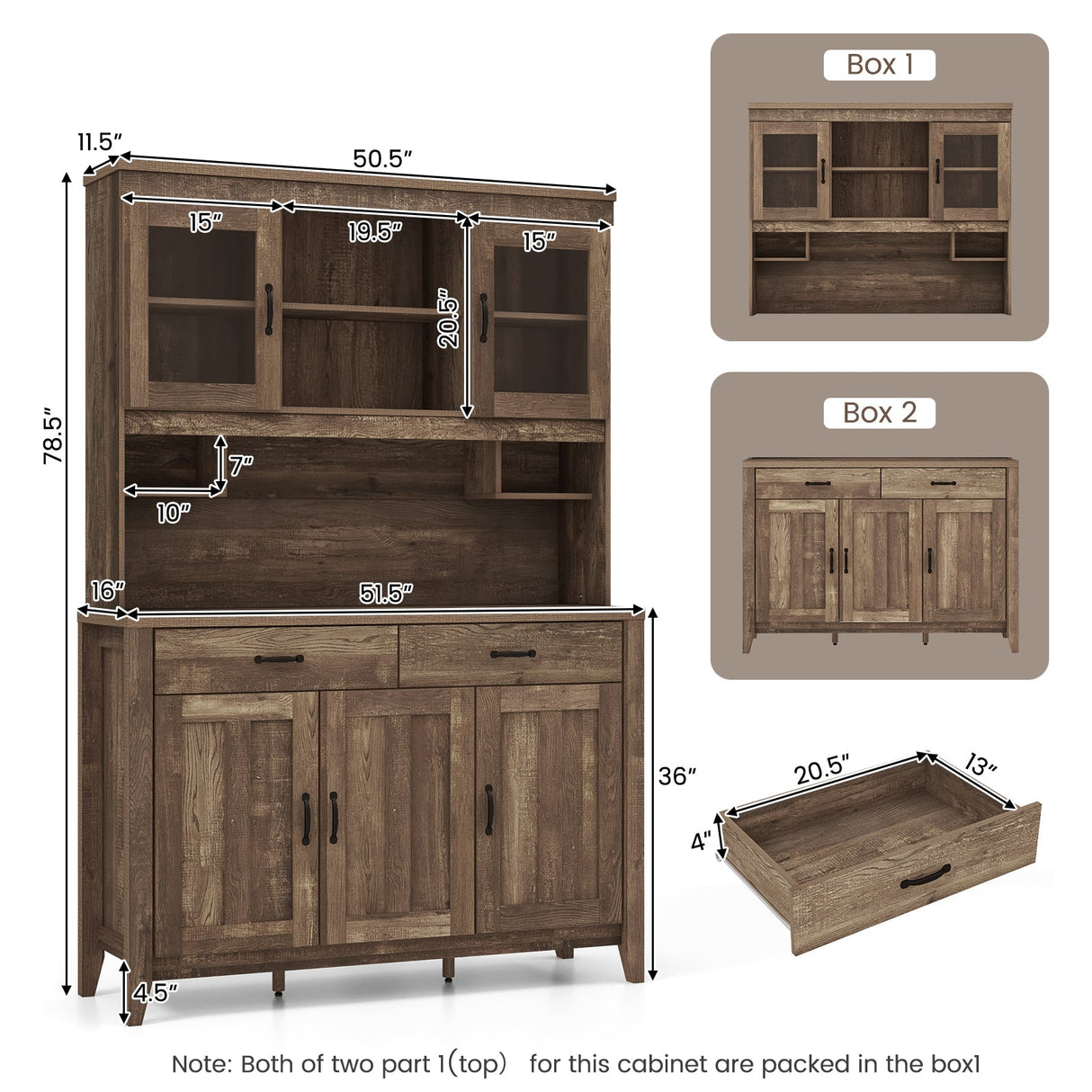 Mueble de cocina independiente con microondas y encimera - Marrón