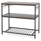 Kitchen Island with 3 Shelves Wine Glass Holders and 10 Hooks-Gray