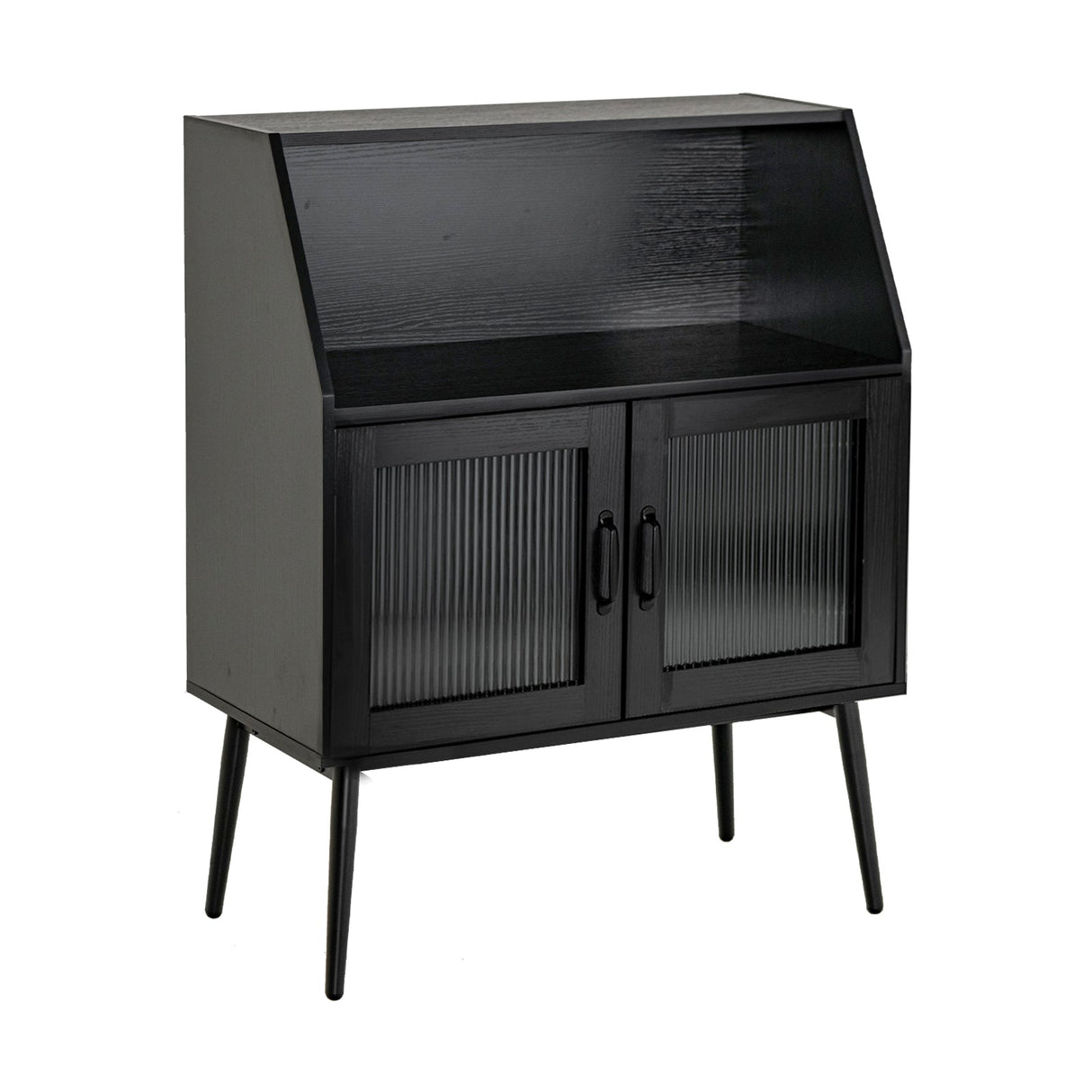 Aparador de cocina con compartimento abierto y 2 puertas de cristal - Negro