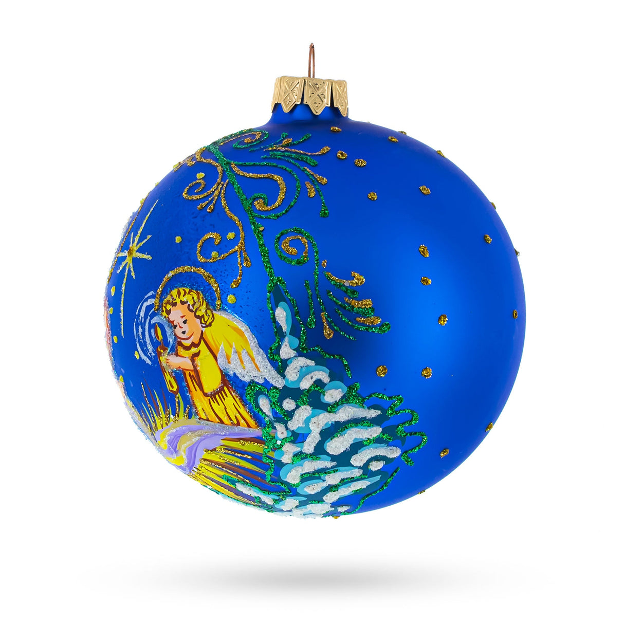 Angels Singing to Baby Jesus Glass Ball Christmas Ornament 4 Inches