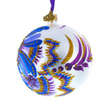 Floral Blue and Gold Glass Ball Christmas Ornament