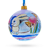 Charming Bunny Rabbit and Bird Whimsical Glass Ball Christmas Ornament  3.25 Inches