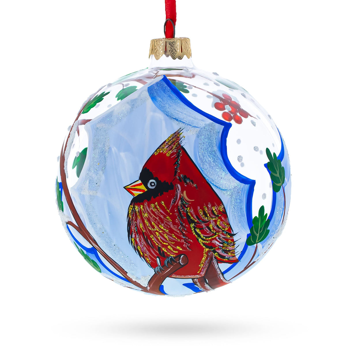 Cardinal Winter Scene Glass Ball Christmas Ornament 4 Inches