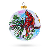 Cardinal Pair on Pine Branch Glass Ball Christmas Ornament 4 Inches