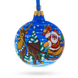 Santa in the Woods Glass Ball Christmas Ornament 3.25 Inches