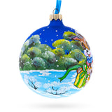Puppy Unwrapping a Surprise Glass Ball Christmas Ornament 4 Inches