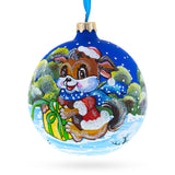 Puppy Unwrapping a Surprise Glass Ball Christmas Ornament 4 Inches