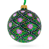 1907 Rose Trellis Royal Green Glass Ball Christmas Ornament 3.25 Inches