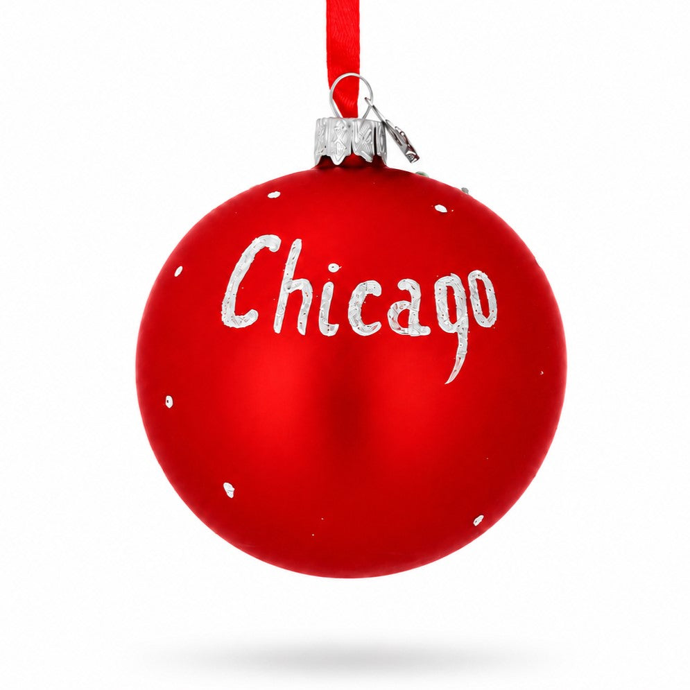 Chicago Cityscape Reflections Glass Ball Christmas Ornament 3.25 Inches