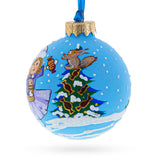 Girl with Candy and Squirrel Glass Ball Christmas Ornament 3.25 Inches