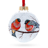 Bullfinches On Snowy Branch Glass Ball Christmas Ornament 3.25 Inches