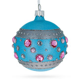 Sapphires and Diamonds Art Nouveau Design Glass Ball Christmas Ornament 3.25 Inches