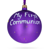 First Communion on Purple Glass Ball Christmas Ornament 4 Inches