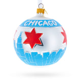Chicago Cityscape and Flag Glass Ball Christmas Ornament 4 Inches