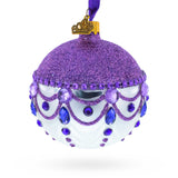Glittered Purple Top Glass Ball Christmas Ornament 3.25 Inches