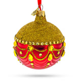Glittered Golden Top Glass Ball Christmas Ornament 3.25 Inches