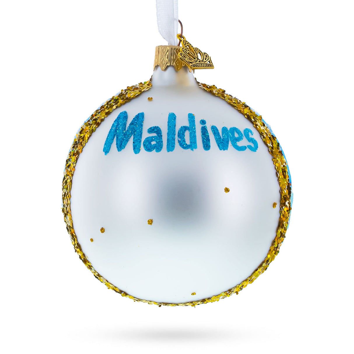 Maldives Resort Glass Ball Christmas Ornament 3.25 Inches