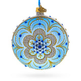 Baroque Filigree with Gemstones on Blue Glass Ball Christmas Ornament 4 Inches
