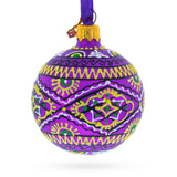 Purple Geometric Ukrainian Glass Ball Christmas Ornament 2.4 Inches