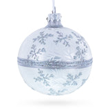 White Winter Glitter Snowflake Design Glass Ball Christmas Ornament 3.25 Inches