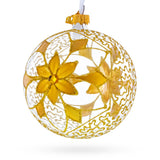 Gold Blossom with Gem Center Glass Ball Christmas Ornament 4 Inches