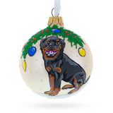 Cheerful Rottweiler  Glass Ball Christmas Ornament 3.25 Inches