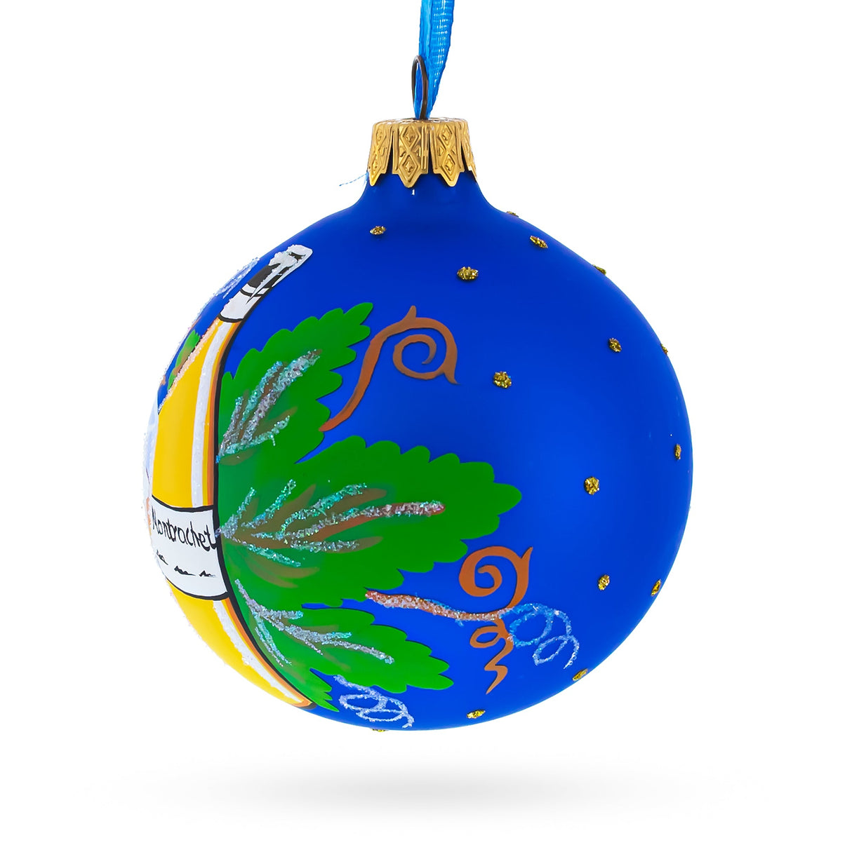 White Wine Bottle Glass Ball Christmas Ornament 3.25 Inches