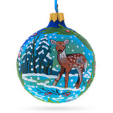 Deer in the Woods Glass Ball Christmas Ornament 3.25 Inches