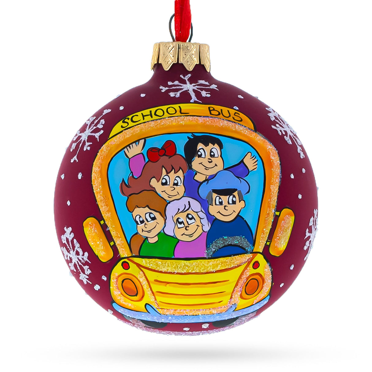 Yellow School Bus Glass Christmas Ornament 3.25 Inches